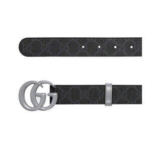 NEW Gucci Marmont Belt GG Logo Grey Black Monogram Canvas 80 cm 32 inch